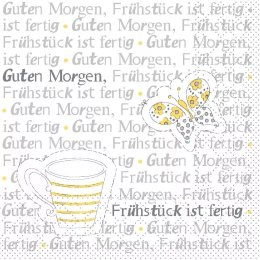 24er Tissue-Serviette, FRÜHSTÜCK IST FERTIG, gelb, 1800 St. 96688